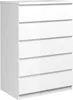 A white, five-drawer dresser is shown from a three-quarter side view against a white background. Produktbild-Vorschau