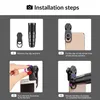 A four-panel infographic illustrating the installation steps for a phone lens kit. Náhľad obrázku produktu
