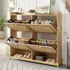 Sweiko Elegancka drewniana szafka na buty z rattanowymi Podgląd zdjęcia produktu 8
