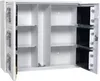 An open white safe with multiple compartments and electronic locks. Produktbild-Vorschau