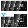 A collage of smart WiFi thermostats displaying temperature and status information. Podgląd zdjęcia produktu
