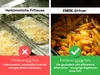 A split image comparing a traditional deep fryer with an air fryer, highlighting the differences in cooking methods and outcomes. Produktbild-Vorschau