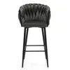 A gray bar stool with a tufted seat and backrest, shown from the front on a white background. Podgląd zdjęcia produktu