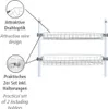 A close-up view of two wire baskets attached to a white pole, with callouts highlighting design features and practical aspects. Produktbild-Vorschau