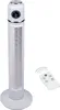 A white tower fan with a remote control on a white background. Produktbild-Vorschau