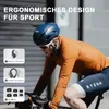 A cyclist wearing a helmet and cycling gear, with inset images highlighting product features. Produktbild-Vorschau
