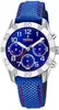 A close-up studio shot of a blue Festina chronograph watch with a blue fabric strap. Produktbild-Vorschau