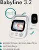 A baby monitor set with a parent unit and a camera unit, presented with marketing text and icons. Anteprima dell’immagine prodotto