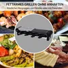 A collage of images showcasing a raclette grill and various foods, including seafood, grilled vegetables, and charcuterie. Produktbild-Vorschau