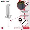 A product image showing a fence post anchor with accompanying marketing text and icons. Produktbild-Vorschau