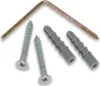 A collection of screws, wall plugs, and an L-shaped tool. Voir les images du produit