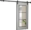 A sliding door with a mirrored panel and black frame, mounted on a black sliding track. Produktbild-Vorschau