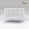 A white vacuum cleaner filter is shown from a front-facing, slightly elevated angle, casting a shadow on a light gray background. A logo and text are present in the upper right corner and as a watermark across the bottom. Produktbild-Vorschau