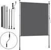 A dark gray retractable awning with its components laid out to the left, on a white background. Produktbild-Vorschau