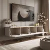 A modern living room setup with a wall-mounted TV and entertainment unit. Produktbild-Vorschau