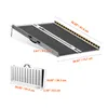 A diagram showing the dimensions of a portable wheelchair ramp in both its extended and folded states. Produktbild-Vorschau