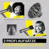 Collage of hair dryer attachments and models demonstrating their use. Produktbild-Vorschau