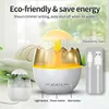 A humidifier with a mushroom-shaped top and an eggshell-like design, shown with its charging cable and buttons. Produktbild-Vorschau