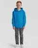 A young boy wearing a blue hooded sweatshirt and gray pants, standing against a plain background. Produktbild-Vorschau