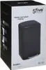 The image shows the packaging of a black metal pedal dustbin. Voir les images du produit