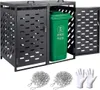 A black metal trash can enclosure with a green trash bin inside, along with two chains and a pair of white gloves. Náhled obrázku produktu