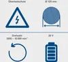Diagrams and text illustrating product features and specifications. Produktbild-Vorschau
