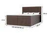 A brown upholstered bed with a headboard and dimensions indicated by measurement lines and text. Produktbild-Vorschau