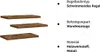 Three wooden shelves are displayed diagonally, with text describing their features on the right side of the image. Produktbild-Vorschau