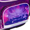 A close-up view of a purple backpack with a colorful design of horses running under a starry sky. Produktbild-Vorschau