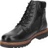 A black leather lace-up boot with a side zipper and a thick sole. Produktbild-Vorschau