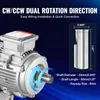 Close-up of an electric motor with a diagram showing shaft dimensions and text highlighting dual rotation direction. Anteprima dell’immagine prodotto
