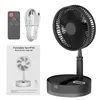 A foldable fan, its remote control, charging cable, and instruction manual are displayed against a white background. Podgląd zdjęcia produktu