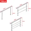Three different configurations of a stainless steel handrail with dimensions indicated. Náhled obrázku produktu