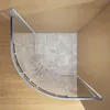 A top-down view of a corner shower enclosure with a curved sliding door. Produktbild-Vorschau
