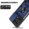 A close-up of a blue phone case with a ring holder and camera cover, shown at an angle with a white background. Produktbild-Vorschau