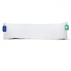 A long, white body pillow with diamond-shaped quilting, displayed horizontally against a white background. Two tags are attached to the pillow, one blue on the left and one green on the right. Produktbild-Vorschau