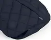 A close-up of a quilted navy blue footmuff with a zipper. Produktbild-Vorschau