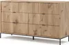 A wooden dresser with a ribbed front and black metal legs, shown against a white background. Voir les images du produit