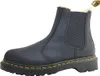A single black Dr. Martens boot with yellow stitching and cream-colored fur lining is shown against a white background. Produktbild-Vorschau