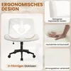 A collage showcasing the features of an ergonomic office chair, including its U-shaped seat cushion, curved backrest, high-density foam, and breathable linen fabric. Produktbild-Vorschau