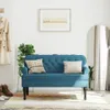 A blue velvet bench with two pillows in a room with a coat on a hanger, a plant, a framed picture, and a mirror. Anteprima dell’immagine prodotto