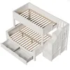 A white bunk bed with stairs and drawers, shown from a diagonal angle. Produktbild-Vorschau