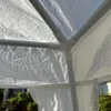 Close-up view of the white tarp and white PVC pipe frame of a tent or canopy. Produktbild-Vorschau