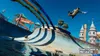 A skateboarder performing a trick in a water park setting. Produktbild-Vorschau
