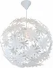 A white pendant light shaped like a sphere and decorated with many white flower petals. Produktbild-Vorschau