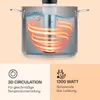 A sous-vide cooker is shown in a pot of water, with a graphic illustrating water circulation and text highlighting features. Produktbild-Vorschau