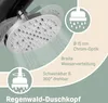 A close-up of a shower head with water spraying, accompanied by descriptive text and icons. Produktbild-Vorschau