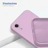 A close-up shot of a purple iPhone XR case, showing its soft silicone texture and the interior lining. The case is partially covering a phone, and a second case is visible in the background. Produktbild-Vorschau