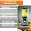 A blender with fruit inside, surrounded by text describing its features and benefits. Produktbild-Vorschau