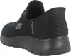 A rear view of a black Skechers slip-on shoe. Voir les images du produit